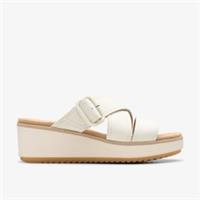 Clarks Womens Wrenly Jane Off White Leather Wedges,Slip Ons Leather Casual