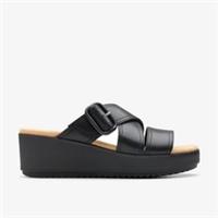 Clarks Womens Wrenly Jane Black Leather Wedges,Slip Ons Leather Casual