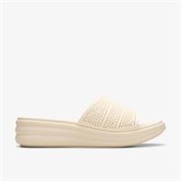 Clarks Womens Drift Twist Cream Wedges,Slip Ons Synthetic Casual