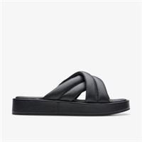 Clarks Womens Alda Glide Black Leather Flat Sandals,Slip Ons Leather Casual