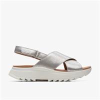 Clarks Womens Dash Lite Wish Silver Metallic Flat Sandals Leather Sports