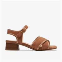 Clarks Womens Serina 35 Cross Tan Suede Heeled Sandals Suede Casual