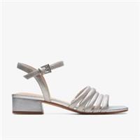 Clarks Womens Seren 25 Part Silver Metallic Heeled Sandals Leather Smart