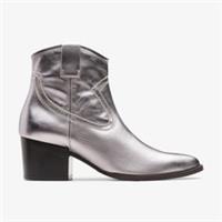 Clarks Womens Elder Rae Silver Leather Cowboy Boots,Heels,Ankle Boots Leather