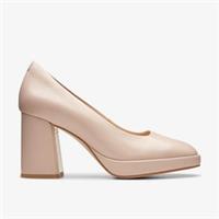 Clarks Womens Zoya85 Court Sand Patent Heels,Court Shoes Leather Smart