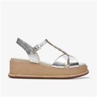 Clarks Womens Kimmei Twist Silver Leather Flatforms,Wedges Leather Casual