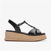 Clarks Womens Kimmei Twist Black Leather Wedges,Flatforms Leather Casual