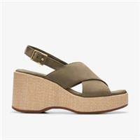 Clarks Womens Manon Wish Olive Nubuck Wedges Nubuck Casual