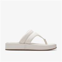 Clarks Womens Alda Walk Off White Leather Flip Flops,Flatforms,Flat Sandals
