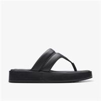 Clarks Womens Alda Walk Black Leather Flip Flops,Flatforms,Flat Sandals Leather