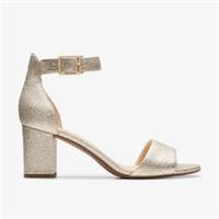 Clarks Womens Deva Mae Champagne Heeled Sandals Leather Smart
