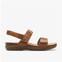 Clarks Womens April Clover Tan Combination Flat Sandals Leather Casual