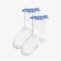 Clarks Girls Gingham Socks 2 Pack Blue Infant Size 3-5.5 White/Blue Socks