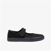 Clarks Girls Star Hop 2 Kid Black Plimsolls Textile School