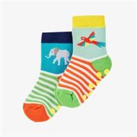Clarks Boys,Girls,Kids Unisex Grippy Socks 2 Pack 1-2 yrs Jungle Multicolour