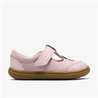 Clarks Girls Flash Ruby Toddler Light Pink T Bar Shoes,Riptape Leather Casual