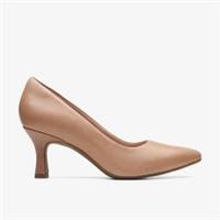 Clarks Womens Kataleyna Gem Warm Beige Leather Court Shoes,Heels Leather Smart