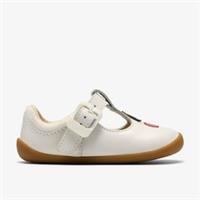 Clarks Girls Roamer Ruby Toddler White T Bar Shoes,Pre Walker Leather Casual