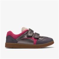Clarks Girls Disco Vibe Kid Pewter Leather Trainers Leather Casual