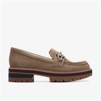 Clarks Womens Orianna Bit Dark Sand Suede Loafers,Slip Ons Suede Casual