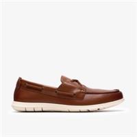 Clarks Mens Flexway 2 Eye Dark Tan Leather Slip Ons,Boat Shoes Leather Casual