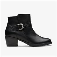 Clarks Womens Neva Buckle Black Leather Ankle Boots,Heels Leather Casual