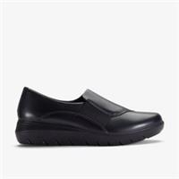 Clarks Womens Un Bay Step Black Leather Slip Ons Leather Casual