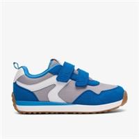 Clarks Boys Dyrham Dash Kid Blue/Grey Trainers,Riptape Suede Casual