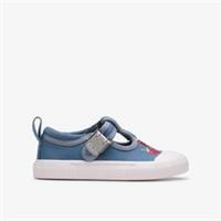 Clarks Girls Foxing Berry Toddler Blue Canvas T Bar Shoes,Canvas Textile Casual