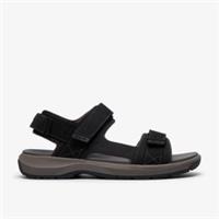Clarks Mens Guideview Trek Black Leather Flat Sandals,Two Part Sandals Leather