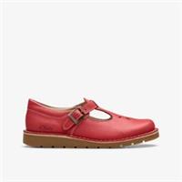 Clarks Girls Joyful Skip Kid Red Leather T Bar Shoes Leather Casual