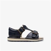 Clarks Girls Playsun Toddler Navy Leather Flat Sandals Leather Casual