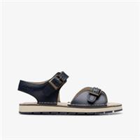 Clarks Girls Playsun Kid Navy Leather Flat Sandals Leather Casual