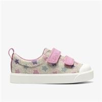Clarks Girls City Path Toddler Cotton Canvas,Riptape Textile Casual