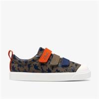 Clarks Boys City Path Kid Khaki Print Canvas,Riptape Textile Casual