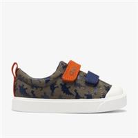 Clarks Boys City Path Toddler Khaki Print Canvas,Riptape Textile Casual