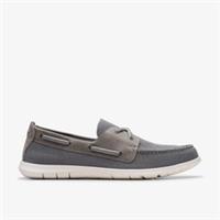 Clarks Mens Flexway Tie Grey Combination Slip Ons,Boat Shoes Textile Casual