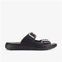 Clarks Womens Un Oak Mule Black Leather Slip Ons,Flat Sandals,Sliders Leather