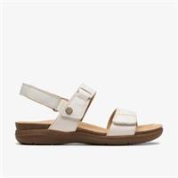 Clarks Womens April Clover Off White Combination Flat Sandals Leather Casual