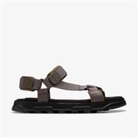 Clarks Mens Kilver Strap Khaki Flat Sandals Textile Casual