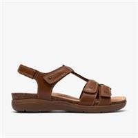 Clarks Womens April Cove Dark Tan Leather Flat Sandals Leather Casual