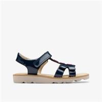 Clarks Girls Crown Skip Kid Navy Flat Sandals Patent Casual