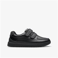 Clarks Boys Keelan Flare Kid Black Leather Riptape,School Shoes Leather School