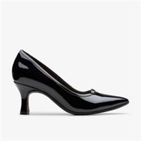 Clarks Womens Kataleyna West Black Patent Court Shoes,Heels Synthetic Smart