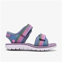 Clarks Girls Surfing Tide Toddler Denim Flat Sandals,Riptape Textile Casual