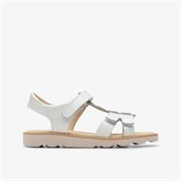 Clarks Girls Crown Skip Kid White Patent Flat Sandals Patent Casual