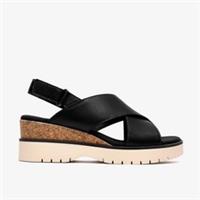 Clarks Womens Diaz Cross Black Leather Wedges Leather Casual