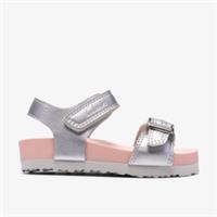 Clarks Girls Bali Free Toddler Silver Flat Sandals Synthetic Casual