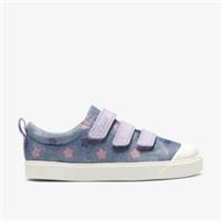 Clarks Girls City Path Kid Denim Print Canvas,Riptape Textile Casual