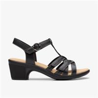 Clarks Womens Emily 2 Rose Black Leather Heeled Sandals Leather Casual